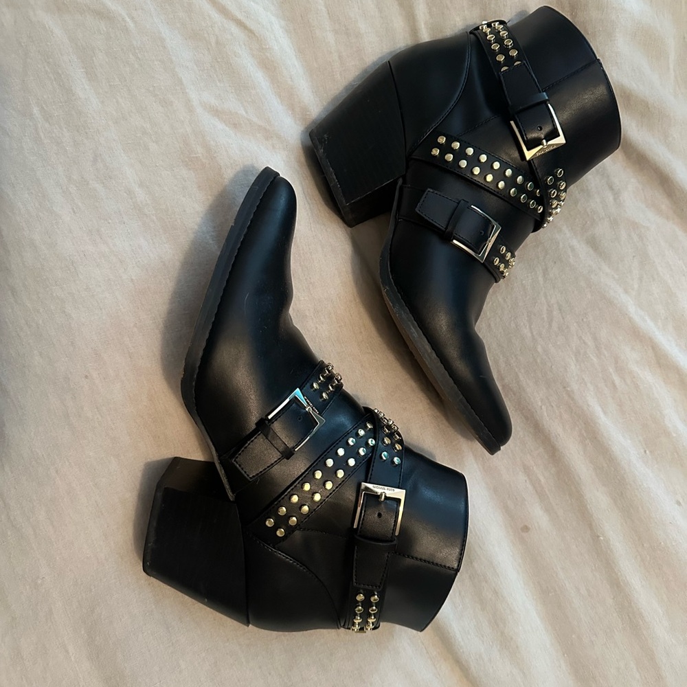 Michael Kors Black and Gold Studded Ankle Boots